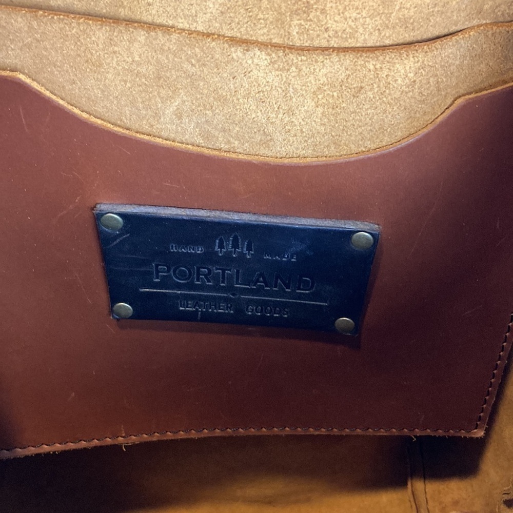 Portland Leather Goods Zip Top Tote Bag Artisan Leather Handbag Brown Medium - Picture 10 of 16